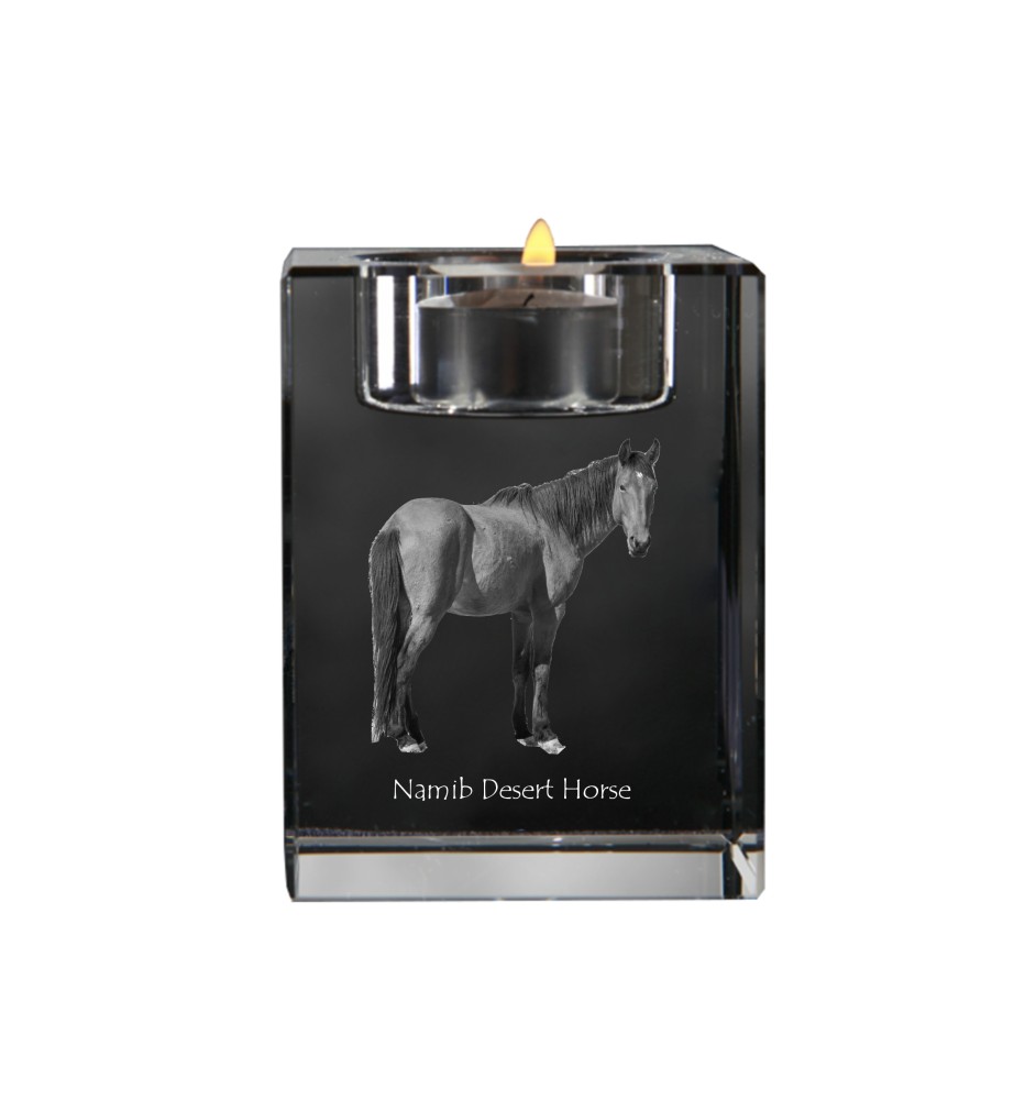 Namib Desert Horse - Candle holder with picture of a horse, crystal tealight holder, personalised gift by Art-Dog brand