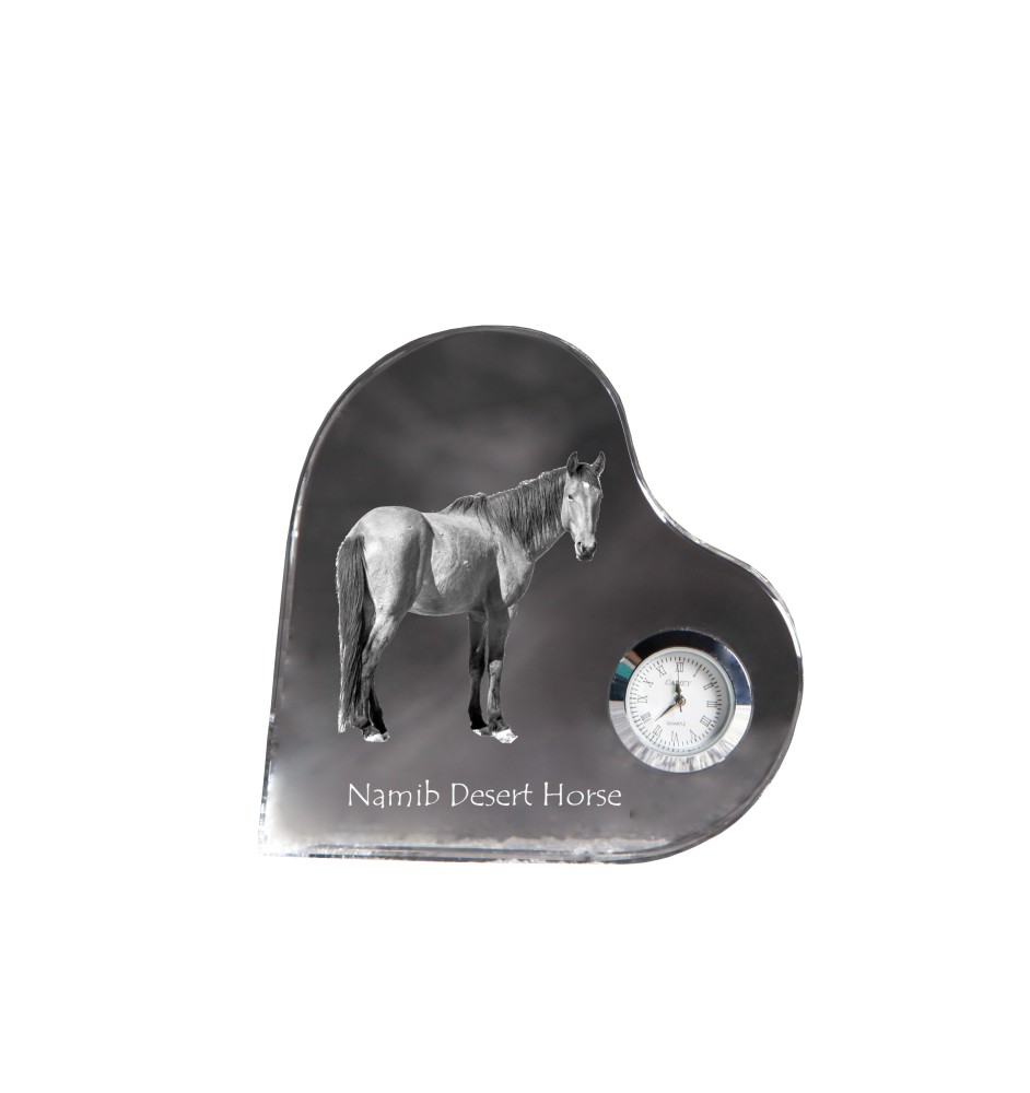 Namib Desert Horse - crystal clock with a picture of a horse, heart-shaped shelf clock, personalized standing clock by Art-Dog brand