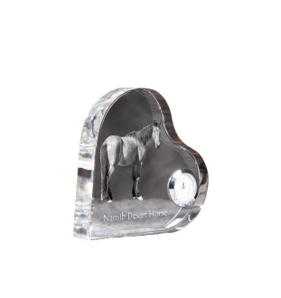 Cheval du désert de Namibie - horloge en cristal avec une photo de cheval, horloge de table en forme de cœur, horloge debout personnalisée de la marque Art-Dog