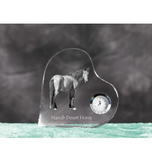 Namib Desert Horse - crystal clock with a picture of a horse, heart-shaped shelf clock, personalized standing clock by Art-Dog brand