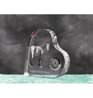 Namib Desert Horse - crystal clock with a picture of a horse, heart-shaped shelf clock, personalized standing clock by Art-Dog brand