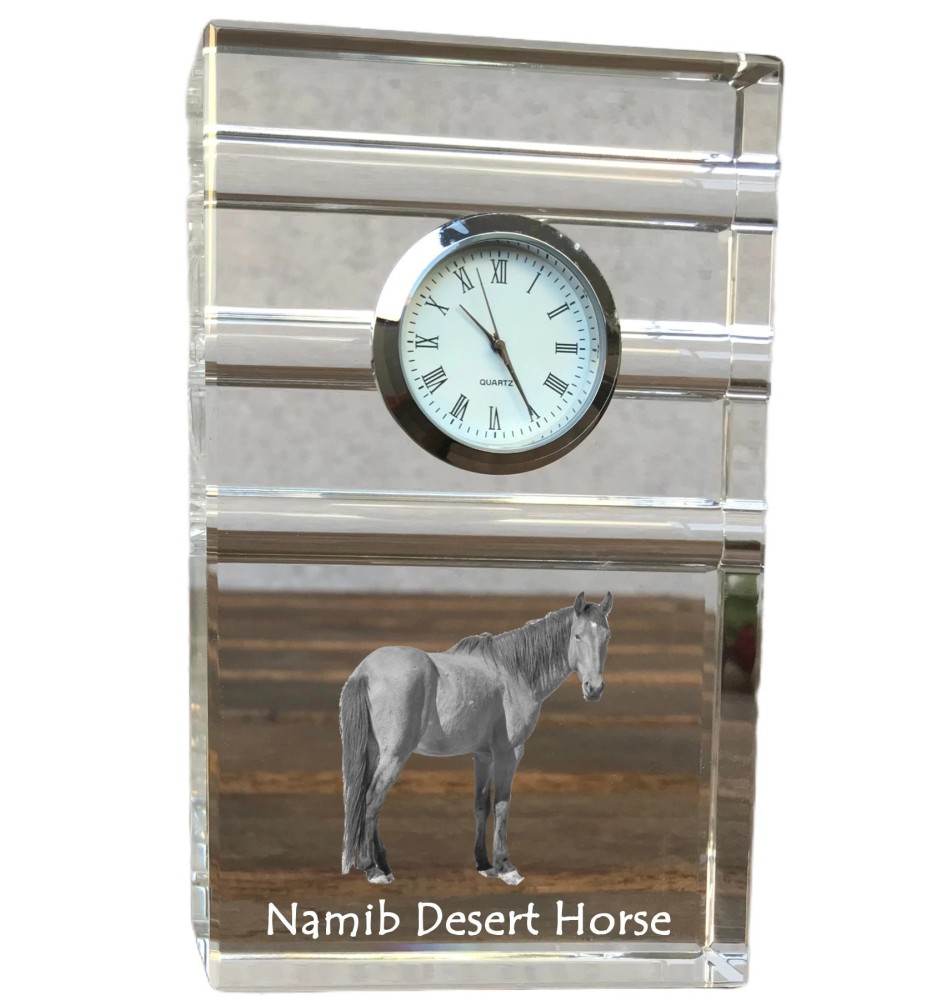 Namib Desert Horse - glass clock with a photo, photo of a horse in crystal, personalized standing office clock by Art-Dog brand