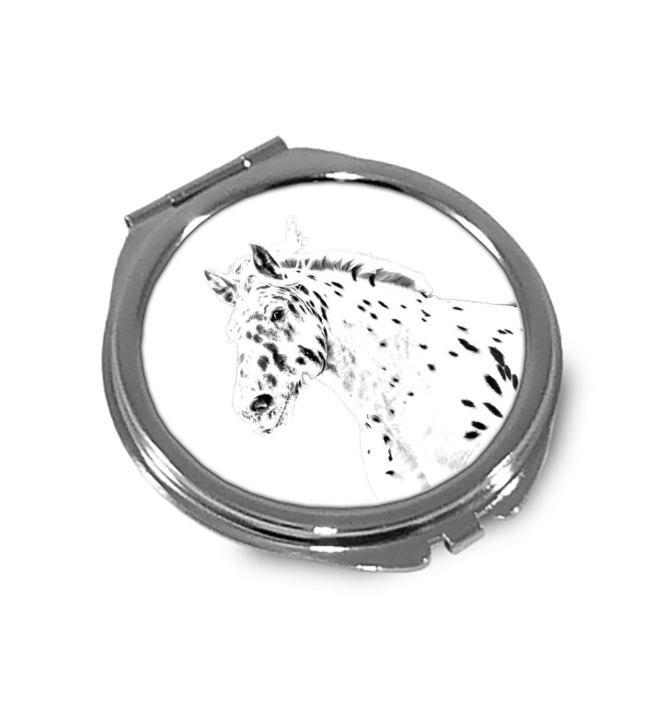 Noriker - pocket mirror with a horse, personalized mirror for a purse, compact mirror with Art-Dog brand print