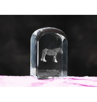 Shire Horse - crystal cube with a photo, photo of a horse in crystal, cubic paperweight from Art-Dog brand