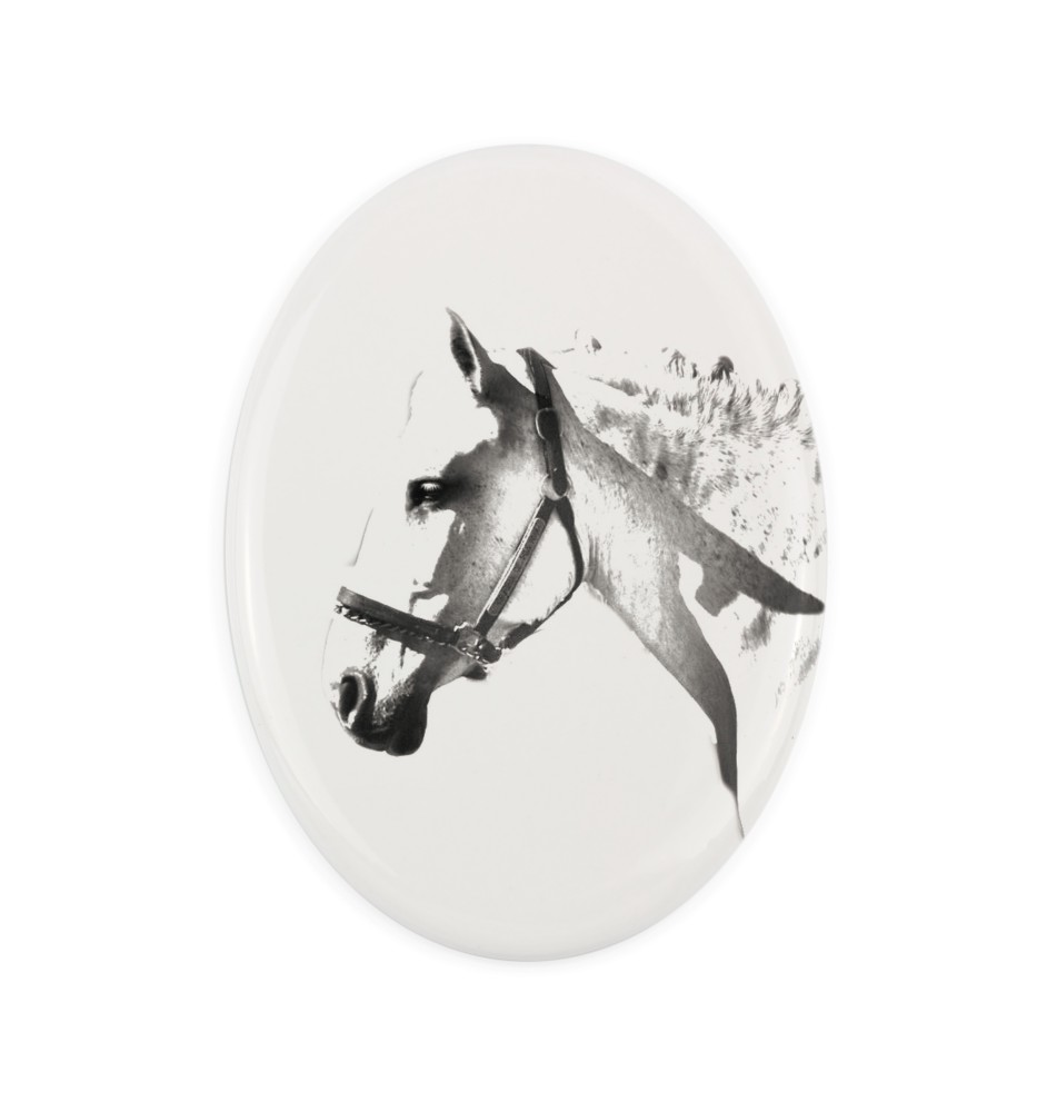 Spanischer Normanne - Gedenktafel mit einem Pferdefoto, Grabplatte mit Druck, personalisierte ovale Platte von Art-Dog.