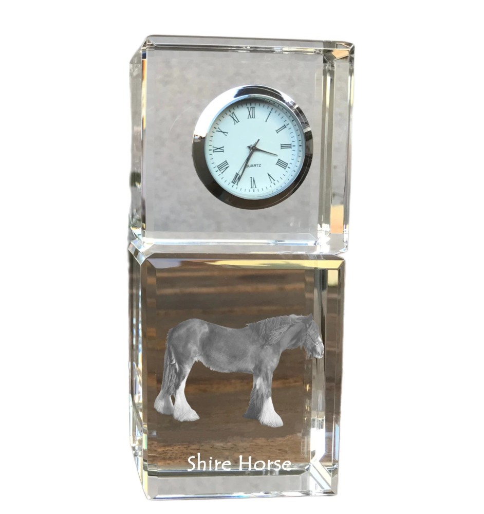 Cheval Shire - montre en cristal avec photo, photo de cheval dans le cristal, horloge de bureau personnalisée de la marque Art-Dog