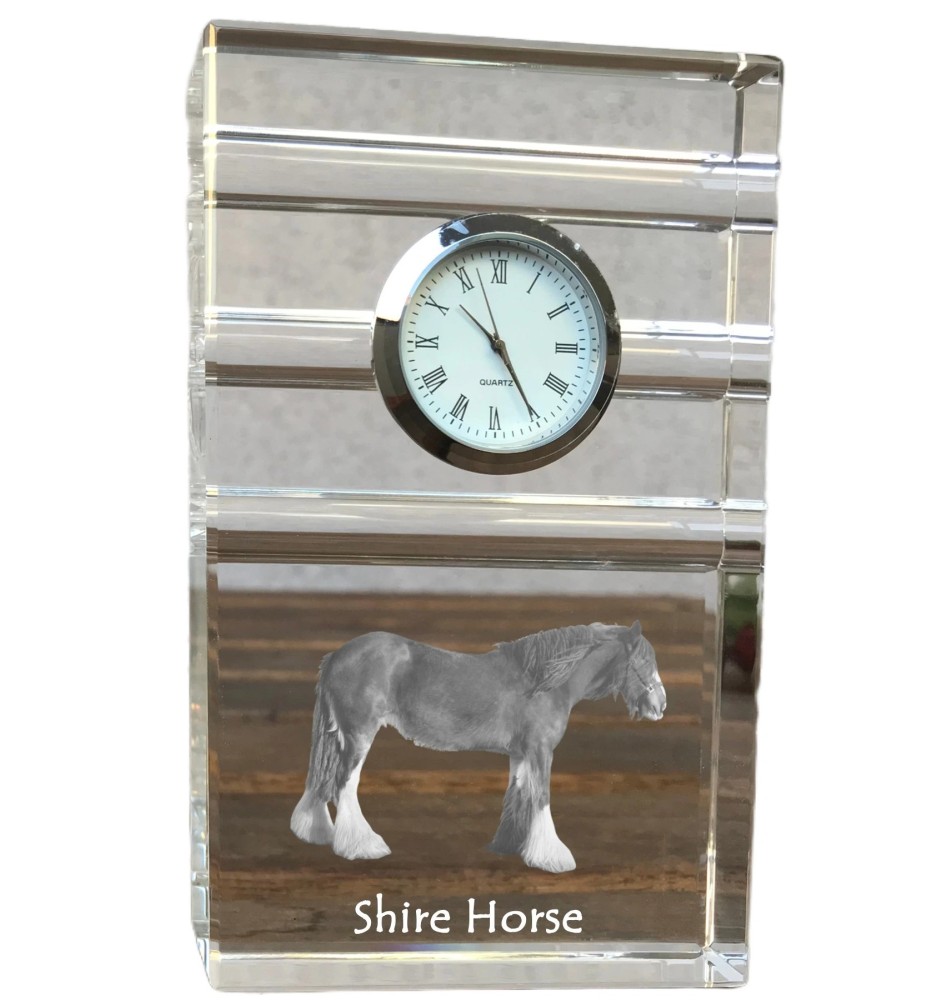 Shire-Pferd - Glasuhr mit Foto, Pferdefoto im Kristall, personalisierte Tischuhr für das Büro der Marke Art-Dog