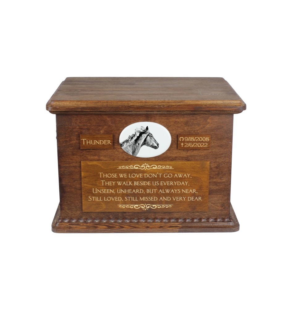 Vollblut Urn für Pferdeasche, personalisierte Urne mit Foto, große Box für Pferdeasche von der Marke Art-Dog