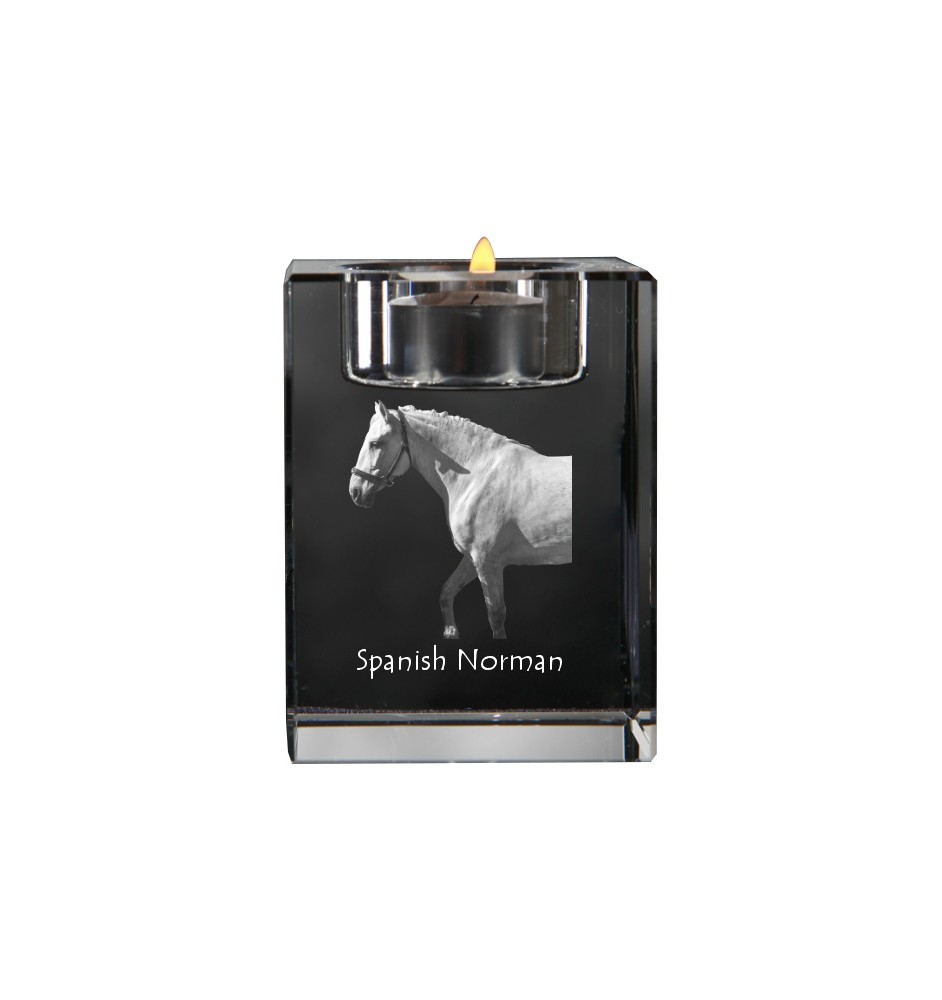 Spanischer Normanne - Kerzenhalter mit Bild eines Pferdes, Teelichthalter aus Kristall, personalisiertes Geschenk der Marke Art-Dog