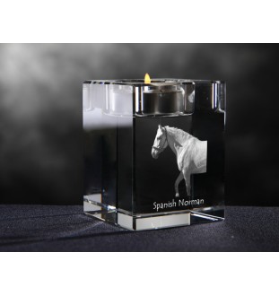 Normand espagnol - Bougeoir avec image d'un cheval, porte bougie en cristal, cadeau personnalisé par la marque Art-Dog