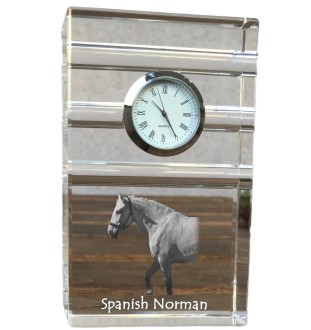 Normand espagnol - horloge en verre avec photo, photo de cheval dans un cristal, horloge de bureau personnalisée de la marque Art-Dog