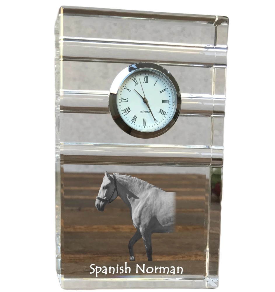 Normand espagnol - horloge en verre avec photo, photo de cheval dans un cristal, horloge de bureau personnalisée de la marque Art-Dog