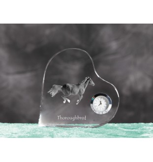 Pur-sang - horloge en cristal avec une photo de cheval, horloge de table en forme de cœur, horloge debout personnalisée de la marque Art-Dog