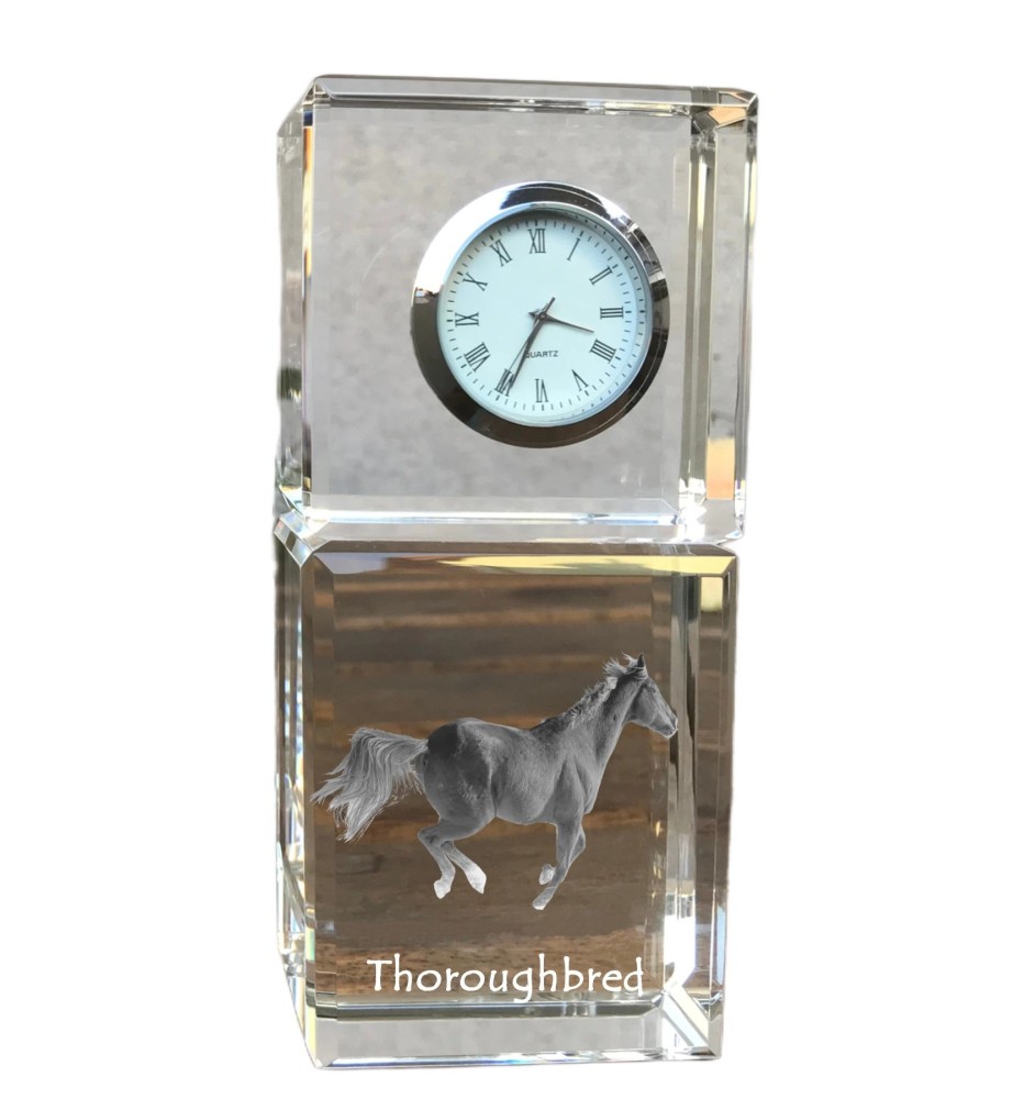 Thoroughbred - crystal clock with a photo, photo of a horse in crystal, personalized desk clock by Art-Dog brand