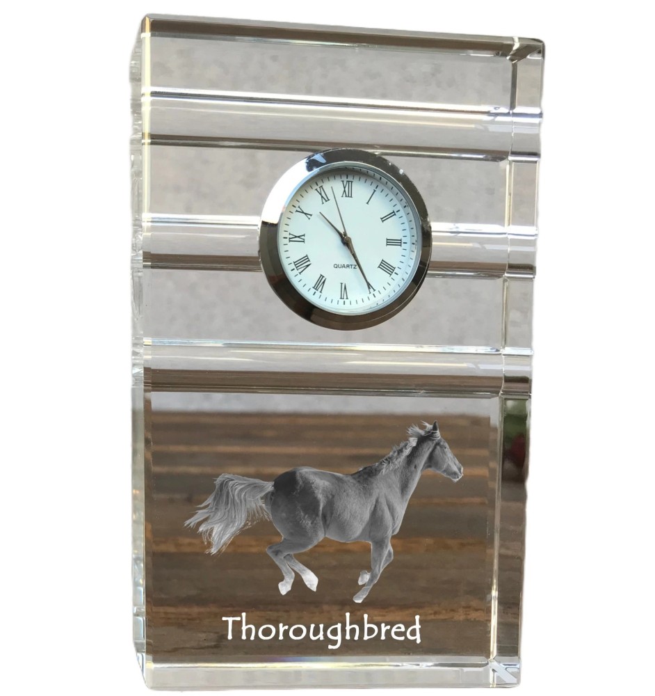 Pur-sang - horloge en verre avec photo, photo de cheval dans un cristal, horloge de bureau personnalisée de la marque Art-Dog