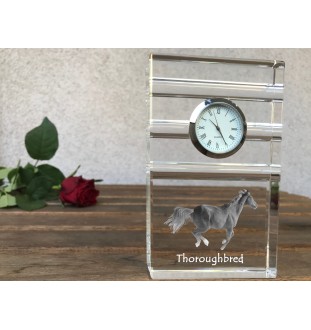 Thoroughbred - glass clock with a photo, photo of a horse in crystal, personalized standing office clock by Art-Dog brand