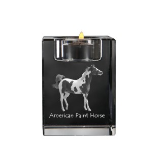 American Paint Horse - Kerzenhalter mit Bild eines Pferdes, Teelichthalter aus Kristall, personalisiertes Geschenk der Marke Art-Dog
