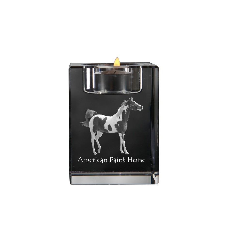 American Paint Horse - Kerzenhalter mit Bild eines Pferdes, Teelichthalter aus Kristall, personalisiertes Geschenk der Marke Art-Dog