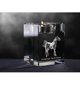 American Paint Horse - Kerzenhalter mit Bild eines Pferdes, Teelichthalter aus Kristall, personalisiertes Geschenk der Marke Art-Dog