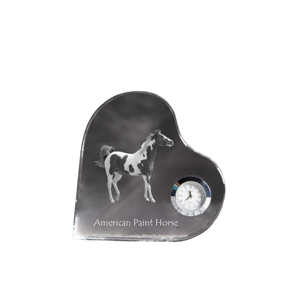 American Paint Horse - Kristalluhr mit einem Pferdebild, Herzregal-Uhr, personalisierte Standuhr der Marke Art-Dog