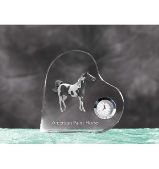 American Paint Horse - crystal clock with a picture of a horse, heart-shaped shelf clock, personalized standing clock by Art-Dog brand