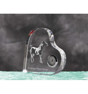 Paint Horse américain - horloge en cristal avec une photo de cheval, horloge de table en forme de cœur, horloge debout personnalisée de la marque Art-Dog