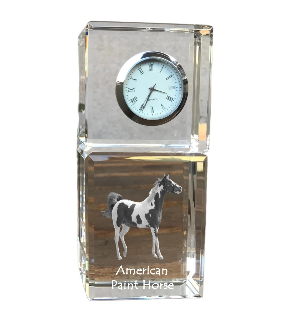 American Paint Horse - Kristalluhr mit Bild, Pferdebild im Kristall, personalisierte Schreibtischuhr der Marke Art-Dog