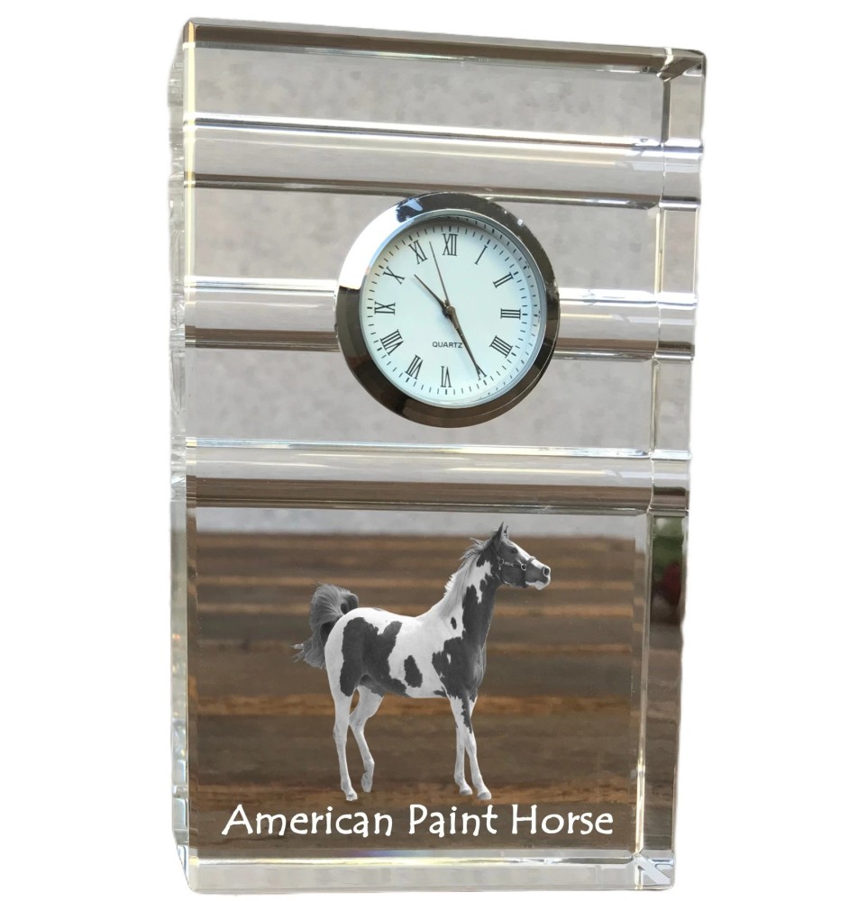 American Paint Horse - Glasuhr mit Foto, Pferdefoto im Kristall, personalisierte Tischuhr für das Büro der Marke Art-Dog