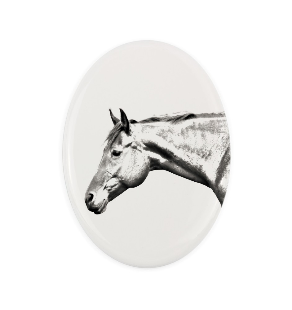 Amerikanisches Quarter Horse - Gedenktafel mit einem Pferdefoto, Grabplatte mit Druck, personalisierte ovale Platte von Art-Dog.