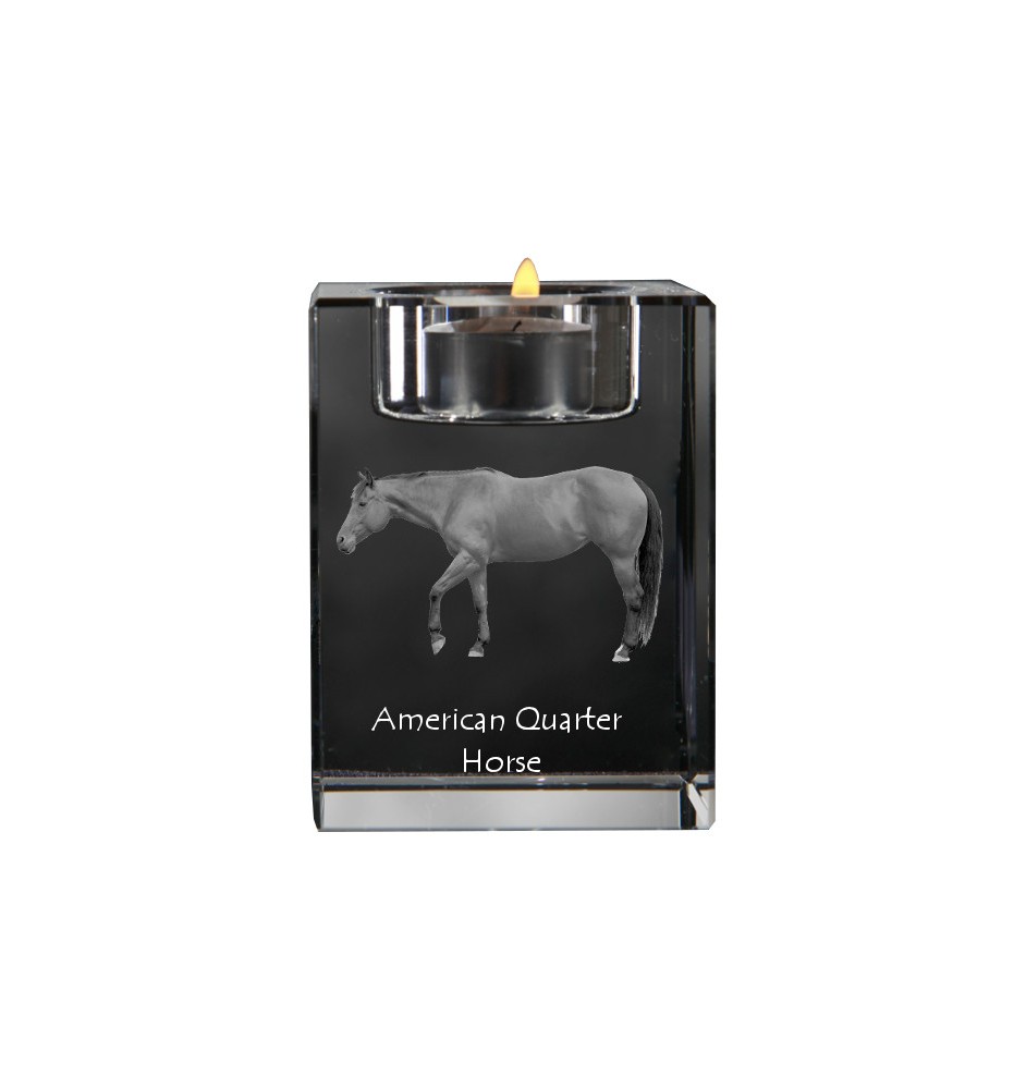 Quarter Horse américain - Bougeoir avec image d'un cheval, porte bougie en cristal, cadeau personnalisé par la marque Art-Dog