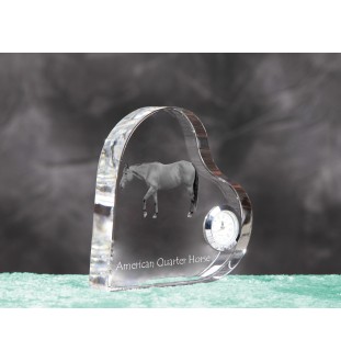 American Quarter Horse - crystal clock with a picture of a horse, heart-shaped shelf clock, personalized standing clock by Art-Dog brand