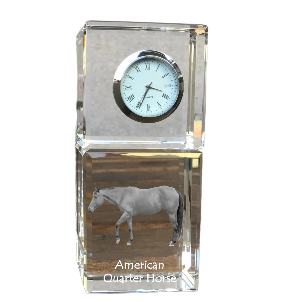 American Quarter Horse - crystal clock with a photo, photo of a horse in crystal, personalized desk clock by Art-Dog brand