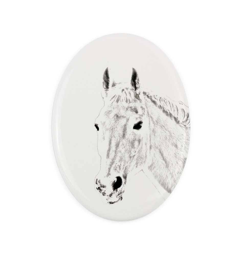 Trotteur Orlov - une plaque commémorative avec une photo de cheval, une plaque funéraire avec une impression, une plaque ovale personnalisée de la marque Art-Dog