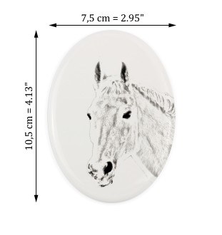 Orlov Trotter - commemorative plaque with a photo of a horse, tombstone plaque with a print, personalized oval plaque by Art-Dog brand