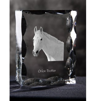 Trotteur Orlov - Kristall mit einem Pferdebild, Glasstatuette mit einem Bild, einzigartiger Bilderrahmen der Marke Art-Dog