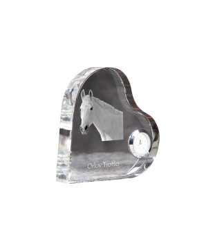 Orlov Trotter - crystal clock with a picture of a horse, heart-shaped shelf clock, personalized standing clock by Art-Dog brand
