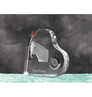 Trotteur Orlov - horloge en cristal avec une photo de cheval, horloge de table en forme de cœur, horloge debout personnalisée de la marque Art-Dog