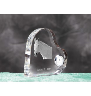 Orlov Trotter - crystal clock with a picture of a horse, heart-shaped shelf clock, personalized standing clock by Art-Dog brand