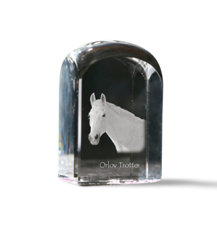 Orlov Trotter - crystal cube with a photo, photo of a horse in crystal, cubic paperweight from Art-Dog brand