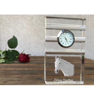 Orlov Trotter - glass clock with a photo, photo of a horse in crystal, personalized standing office clock by Art-Dog brand