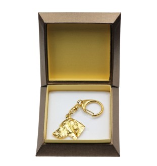 Vizsla, Hungarian Short-haired Pointer - Gilded key ring with dog in gift box, handbag decoration, luxury accessory by Art-Dog brand