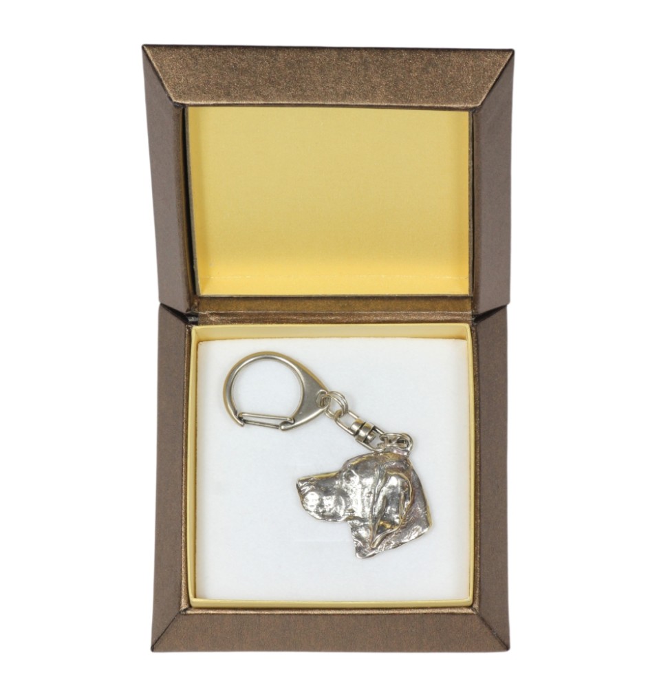 Vizsla, Hungarian Short-haired Pointer - Silver-plated key ring with a dog in a gift box, handbag decoration, backpack pendant by Art-Dog brand