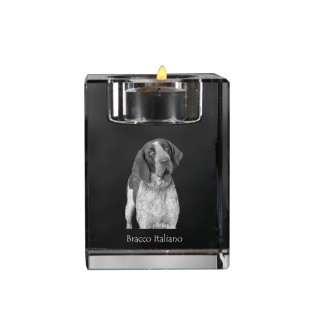 Italienischer Vorstehhund, Bracco Italiano - Kerzenhalter mit Hundefoto, Teelichthalter aus Kristall, personalisiertes Geschenk der Marke Art-Dog