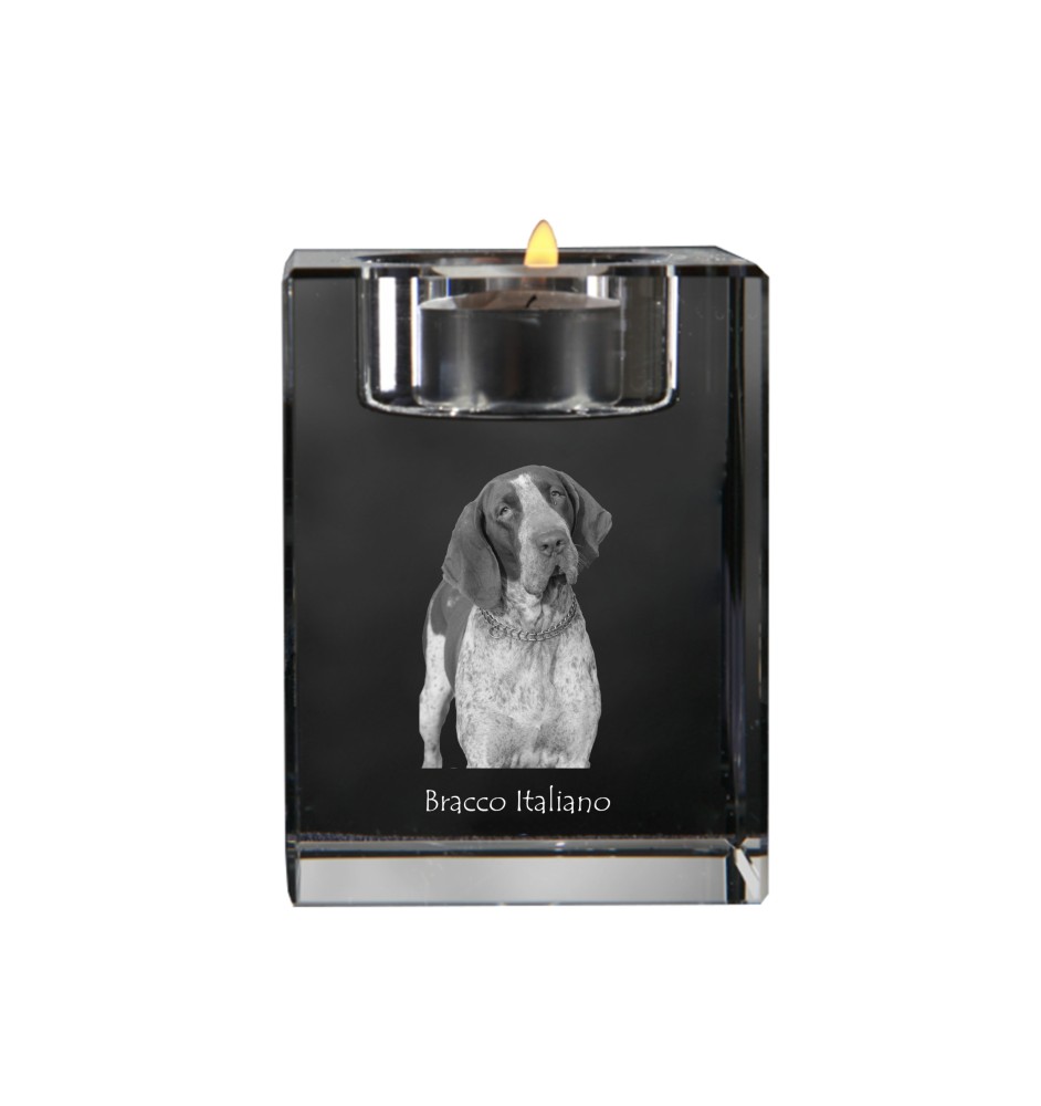 Braque italien - Bougeoir avec photo de chien, porte bougie en cristal, cadeau personnalisé par la marque Art-Dog