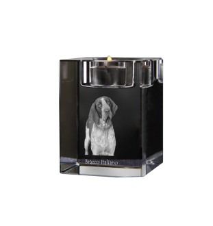 Italienischer Vorstehhund, Bracco Italiano - Kerzenhalter mit Hundefoto, Teelichthalter aus Kristall, personalisiertes Geschenk der Marke Art-Dog