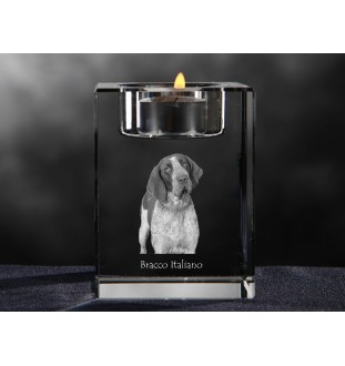 Italienischer Vorstehhund, Bracco Italiano - Kerzenhalter mit Hundefoto, Teelichthalter aus Kristall, personalisiertes Geschenk der Marke Art-Dog