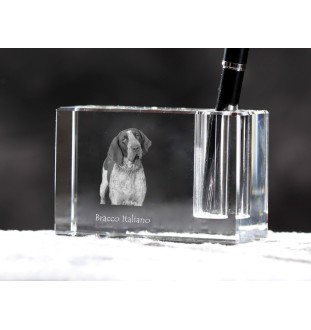 Italian Pointing Dog, Bracco Italiano, Italian Pointer - Pen stand, crystal organiser with dog photo, unique desk decoration by Art-Dog brand