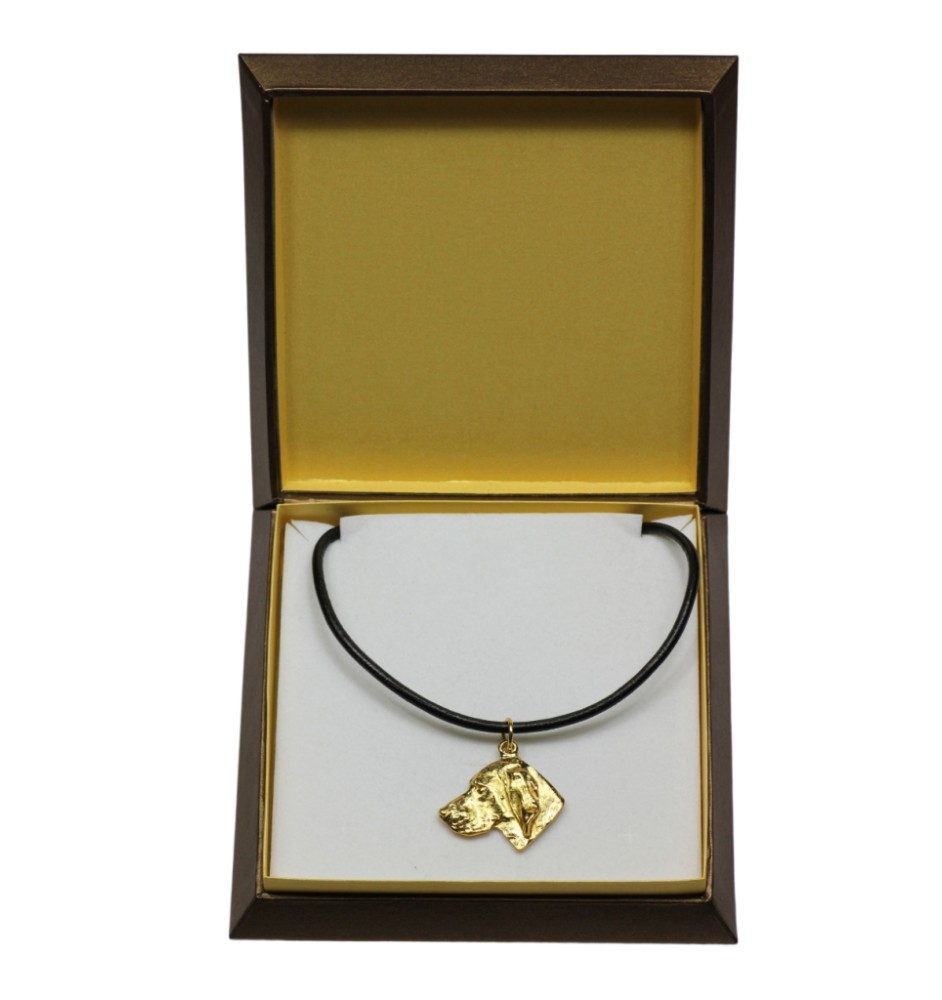 Vizsla, Braque hongrois à poil court - Collier de chien dans une boîte cadeau, pendentif plaqué or pour les fans de chiens, bijoux remarquables par Art-Dog