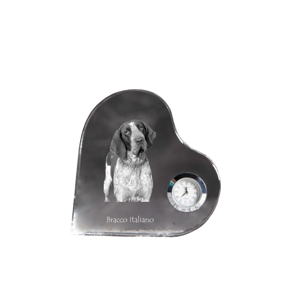 Italienischer Vorstehhund, Bracco Italiano - Kristalluhr mit einem Hundebild, Herzregal-Uhr, personalisierte Standuhr der Marke Art-Dog