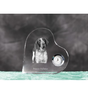 Italienischer Vorstehhund, Bracco Italiano - Kristalluhr mit einem Hundebild, Herzregal-Uhr, personalisierte Standuhr der Marke Art-Dog